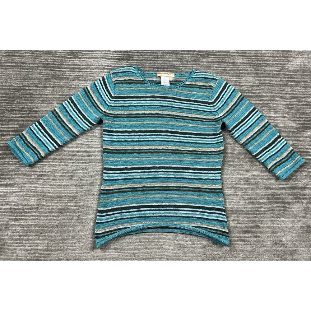 Norm Thompson Sweater Womens Small Multicolor Striped 3/4 Sleeve 100% Polyester